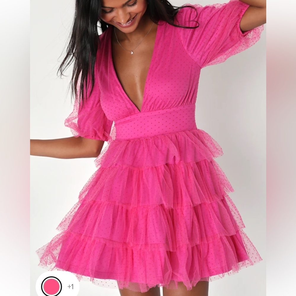 Lulu's Vibrant Pink Tiered Mini Dress